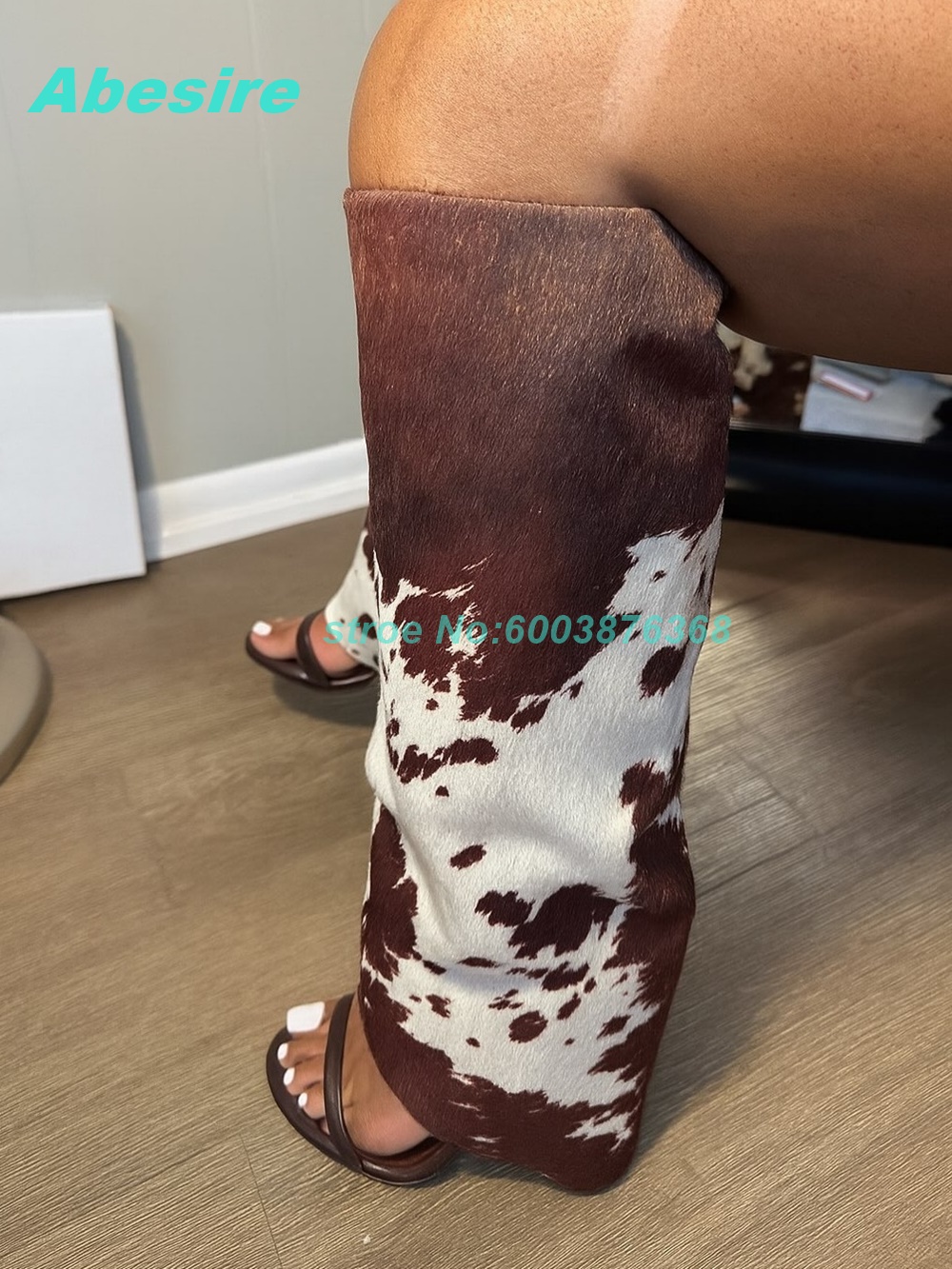 Women Shoes Boots - Cow Pattern Patchwork Suede Sandal Boots