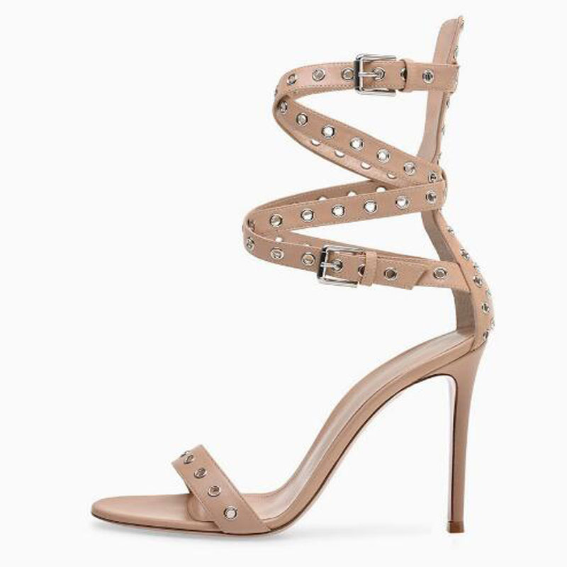 Women Shoes Boots - Apricot Gold Sliver Leather Eyelet Metal