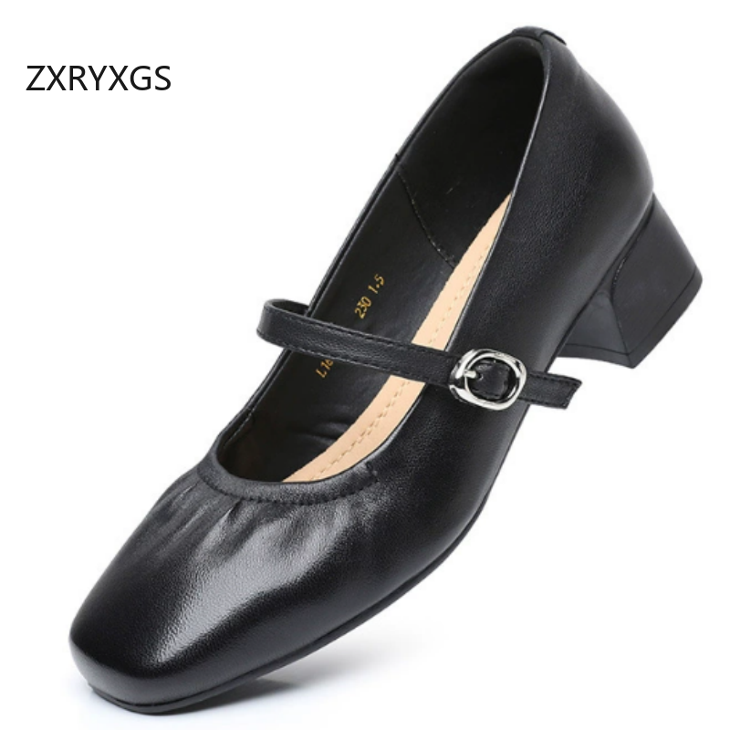 Women Shoes Size 4 In Cm - ZXRYXGS Premium Sheepskin Square Toe Thick