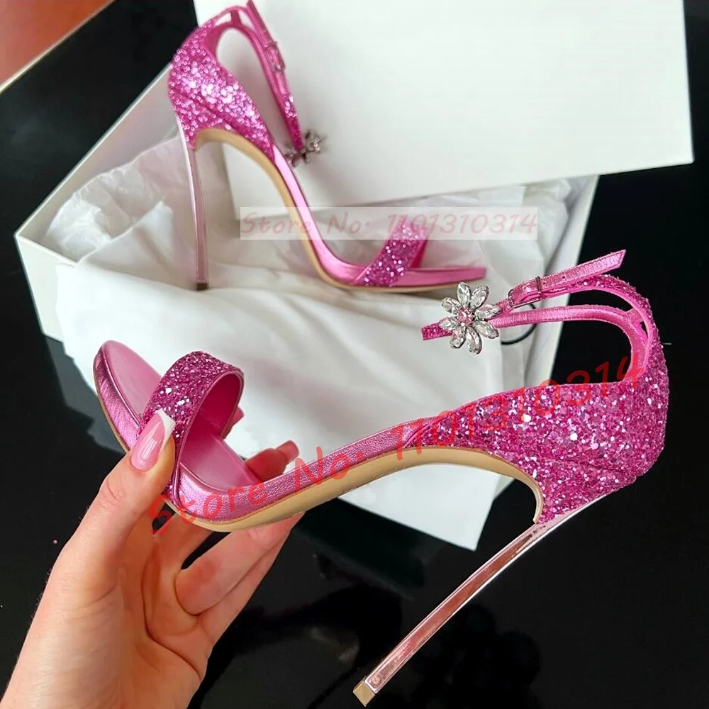 Women Shoes Brands - Luxury Glitter Pink Heels Sandals Women