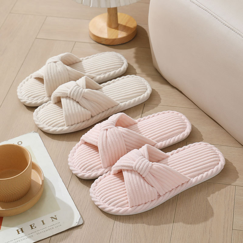 Women Shoes For Winter - Corduroy Cross Strap Home Slippers for