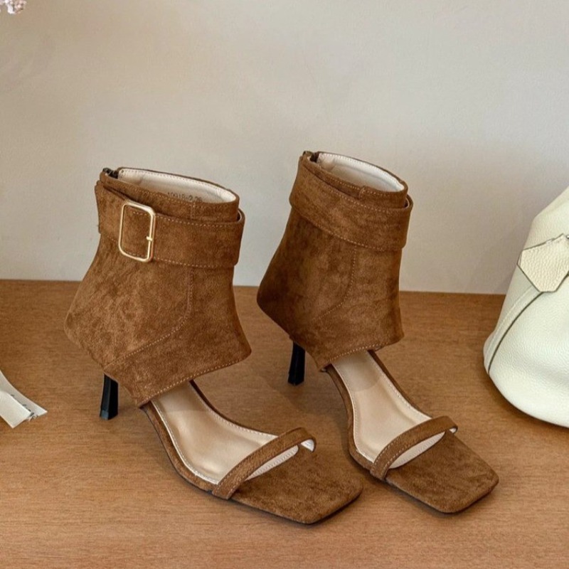 Women Shoes Boots - Retro Summer New Square Toe Open
