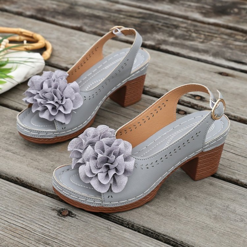Vintage Flower Decorate Peep T - Women'S Shoes Peep Toe 评论和价格