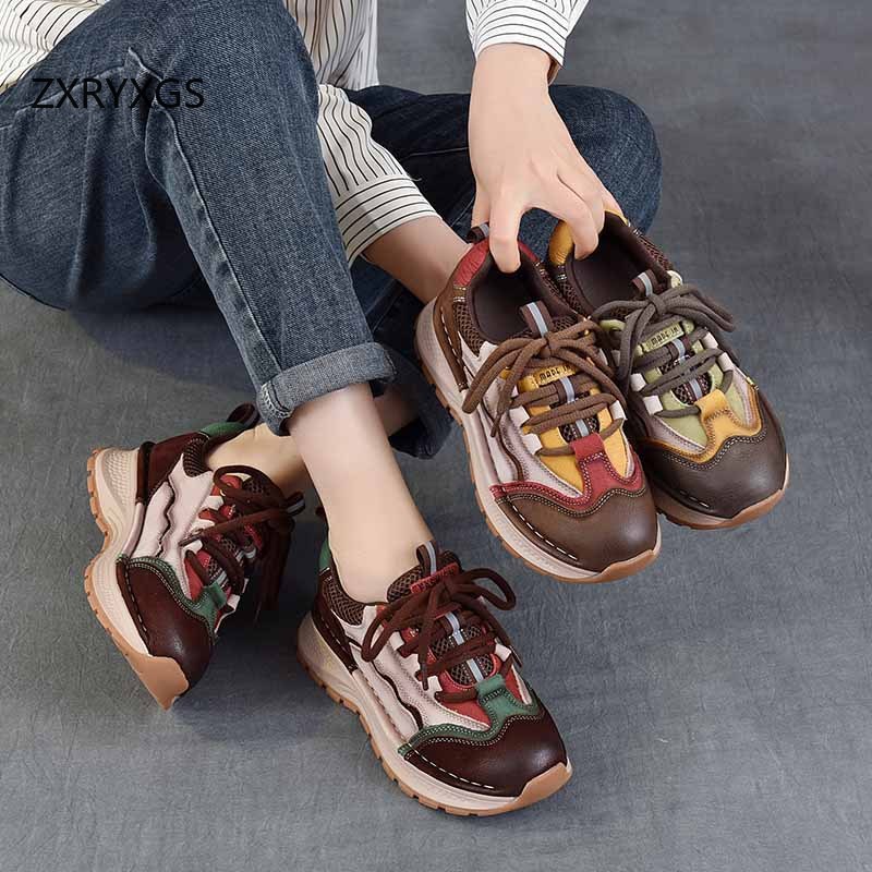 ZXRYXGS Top Cowhide Spell Colo - Women Shoes Size 4 In Cm 评论和价格