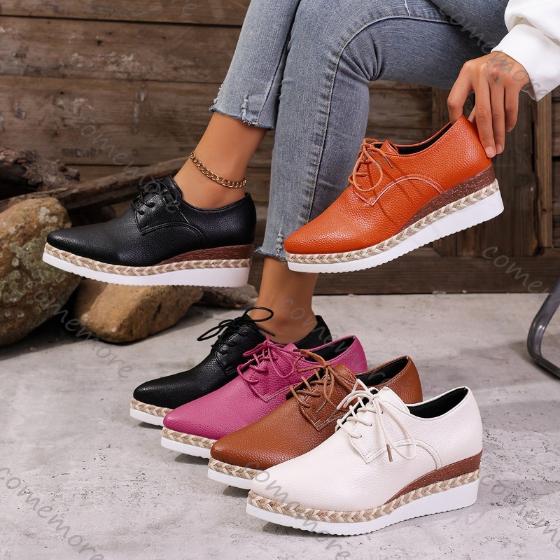 Leather Lace-Up Women's Wedge  - Espadrille Wedge Shoes 评论和价格