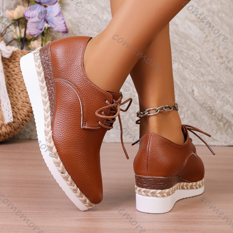 Leather Lace-Up Women's Wedge  - Espadrille Wedge Shoes 评论和价格