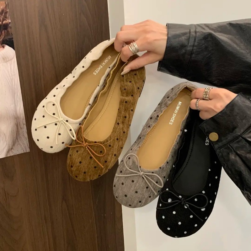Women Polka Dot Ballet Flats S - Women'S Shoes Round Toe 评论和价格