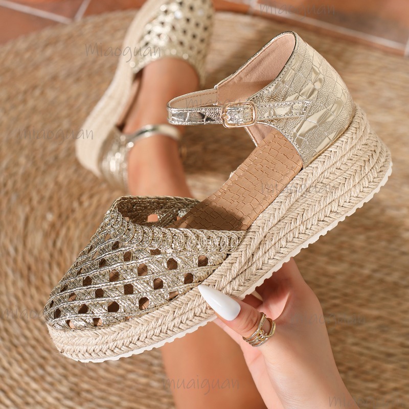 Boho Women's Hollow Out Woven  - Espadrille Wedge Shoes 评论和价格