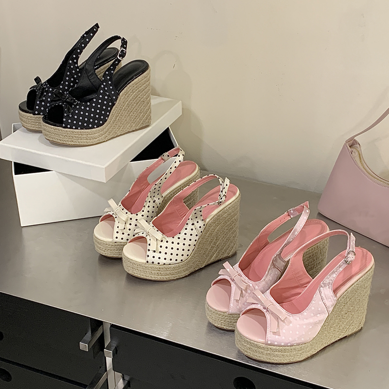 Women's Polka Dot Bow Wedge Sa - Espadrille Wedge Shoes 评论和价格