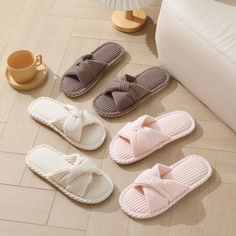 Corduroy Cross Strap Home Slip - Women Shoes For Winter 评论和价格
